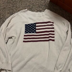 SHEIN Cream Knit Sweater with Navy and Burgundy Flag Design
